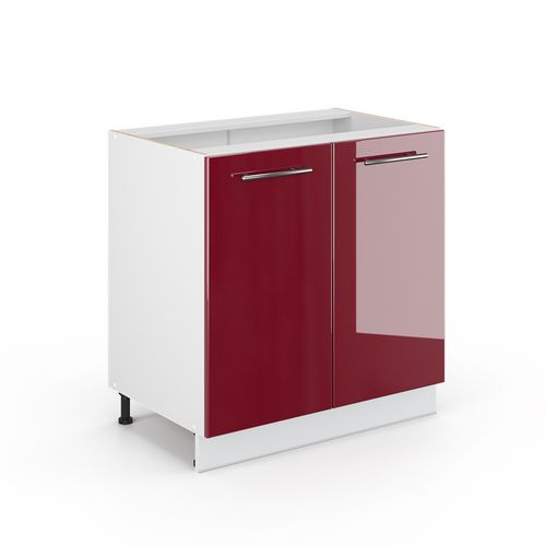 Meuble Bas Sous-évier Fame-line, Rouge Bordeaux Haute Brillance, 80cm Avec Étagère