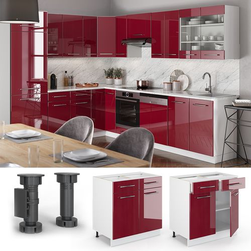 Meuble Cuisine Fame-line, Rouge Bordeaux Haute Brillance, 80cm