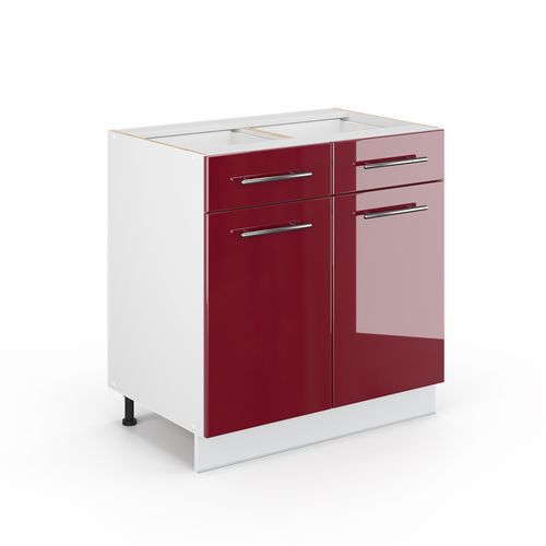 Meuble Cuisine Fame-line, Rouge Bordeaux Haute Brillance, 80cm