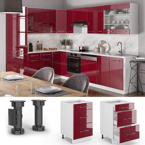 Meuble Cuisine Fame-line, Rouge Bordeaux Haute Brillance, 50cm