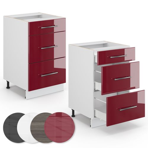 Meuble Cuisine Fame-line, Rouge Bordeaux Haute Brillance, 50cm