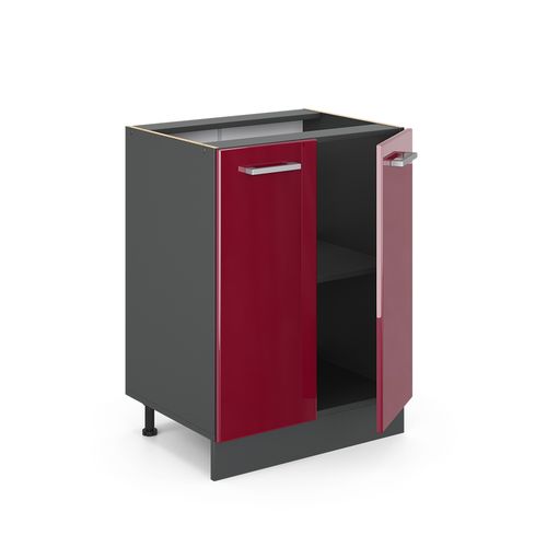 Meuble Bas De Cuisine R-line, Rouge Bordeaux Haute Brillance, 60cm