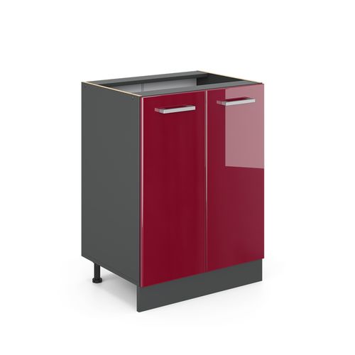 Meuble Bas De Cuisine R-line, Rouge Bordeaux Haute Brillance, 60cm
