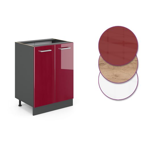 Meuble Bas De Cuisine R-line, Rouge Bordeaux Haute Brillance, 60cm