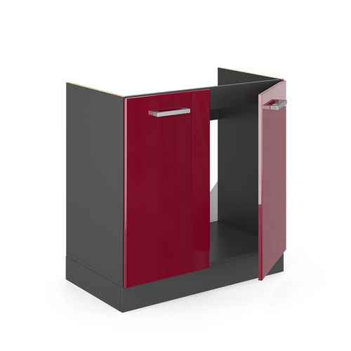 Meuble Bas Sous-évier R-line, Rouge Bordeaux Haute Brillance, 80cm