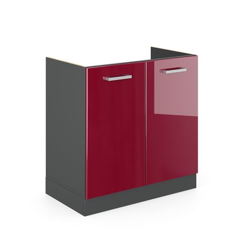 Meuble Bas Sous-évier R-line, Rouge Bordeaux Haute Brillance, 80cm