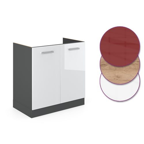 Meuble Bas Sous-évier R-line 34906 Blanc Haute Brillance 80cm Sans Pt