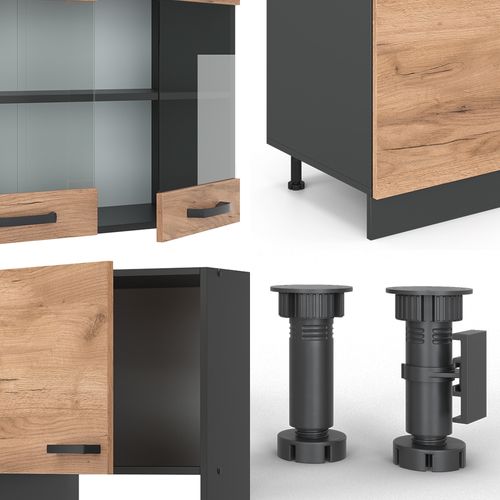 Cuisine R-line 34937 Chêne Doré/anthracite 300cm Avec Armoire Haute, Sans Pt