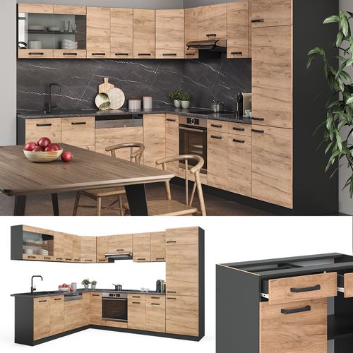 Cuisine En Angle R-line 34938 Chêne Doré/anthracite 287x46cm Sans Pt