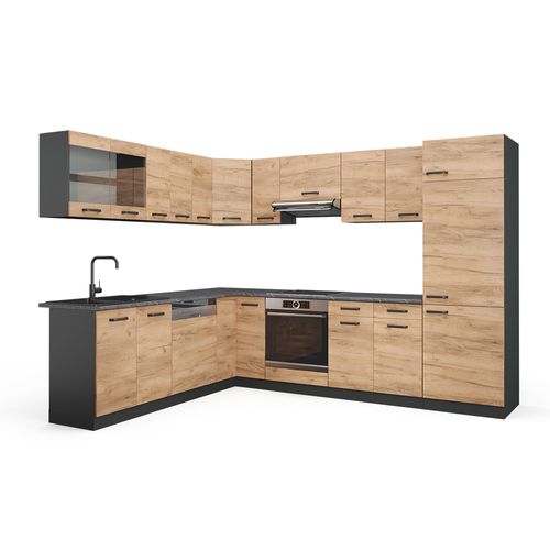 Cuisine En Angle R-line 34938 Chêne Doré/anthracite 287x46cm Sans Pt