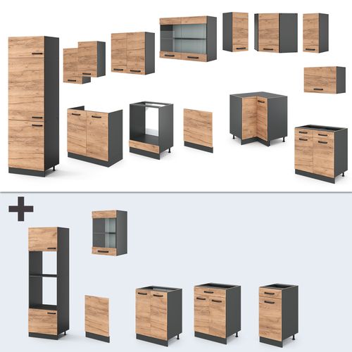 Cuisine En Angle R-line 34938 Chêne Doré/anthracite 287x46cm Sans Pt