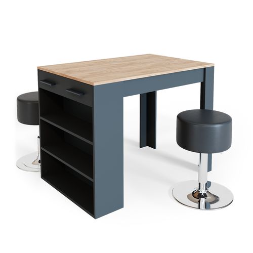 Ensemble De Table à Manger Repose 34953 Anthracite/chêne Doré 67x100cm Avec 2 Tabourets