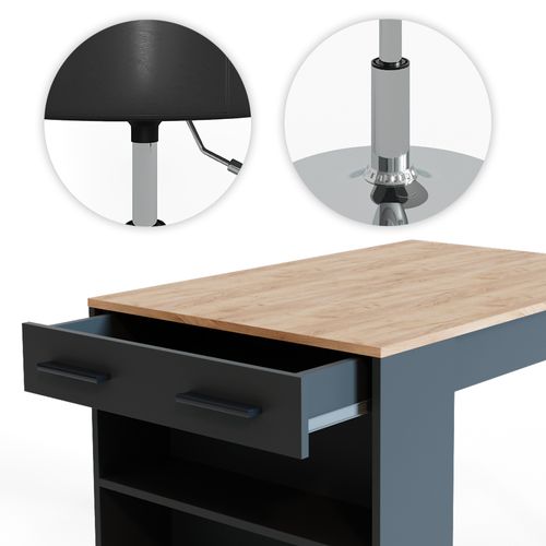 Ensemble De Table à Manger Repose 34953 Anthracite/chêne Doré 67x100cm Avec 2 Tabourets