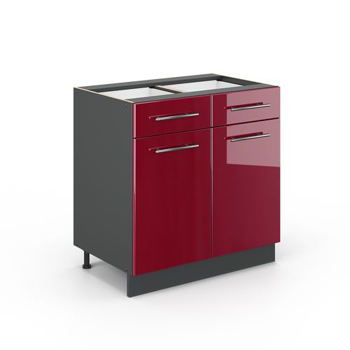 Meuble Cuisine Fame-line 35557 Rouge Bordeaux Haute Brillance 80cm Sans Pt