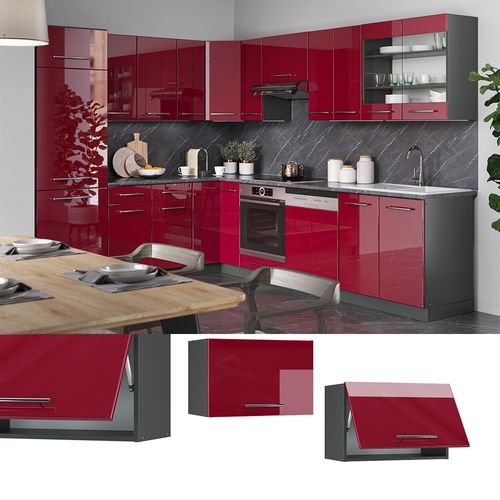 Elément Haut De Cuisine Fame-line 35566 Rouge Bordeaux Haute Brillance 60cm Plat