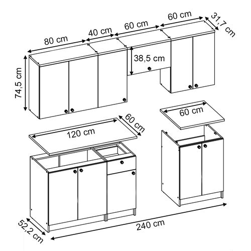 Ligne De Cuisine Bergamo 35910 Blanc 240cm , Pt Goldkraft
