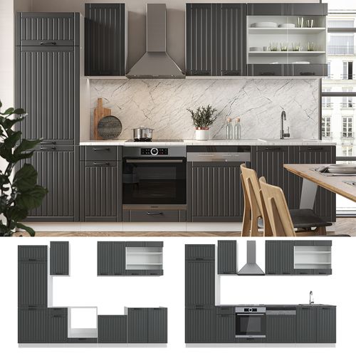 Cuisine Fame-line 36149 Anthracite Maison De Campagne/blanc 300cm Sans Pt