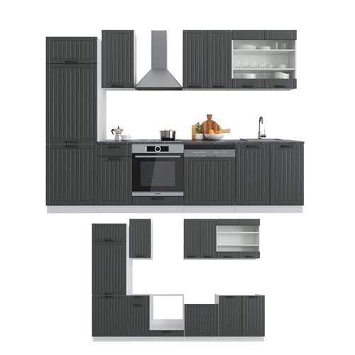 Cuisine Fame-line 36149 Anthracite Maison De Campagne/blanc 300cm Sans Pt