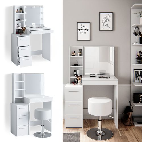 Coiffeuse Meryl 36204 Blanc 80cm Avec Tabouret