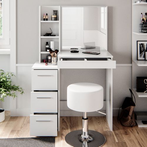 Coiffeuse Meryl 36204 Blanc 80cm Avec Tabouret