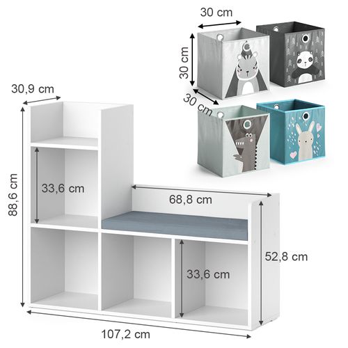 Étagère Pour Enfants Luigi 36234 Blanc 107.2x88.6cm Avec 2 Boxes Pliants Opt.2