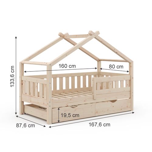 Lit Cabane Design 35964 Naturel Bois 80x160 Cm Avec Lit Dappoint