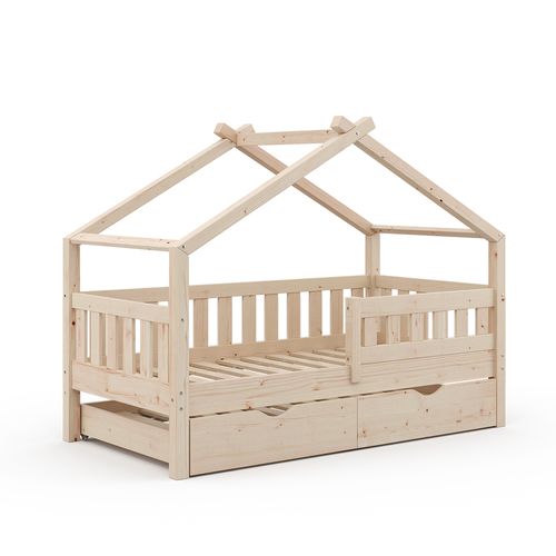 Lit Cabane Design 35964 Naturel Bois 80x160 Cm Avec Lit Dappoint