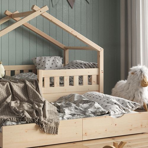 Lit Cabane Design 35964 Naturel Bois 80x160 Cm Avec Lit Dappoint