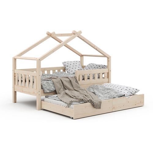 Lit Cabane Design 35964 Naturel Bois 80x160 Cm Avec Lit Dappoint