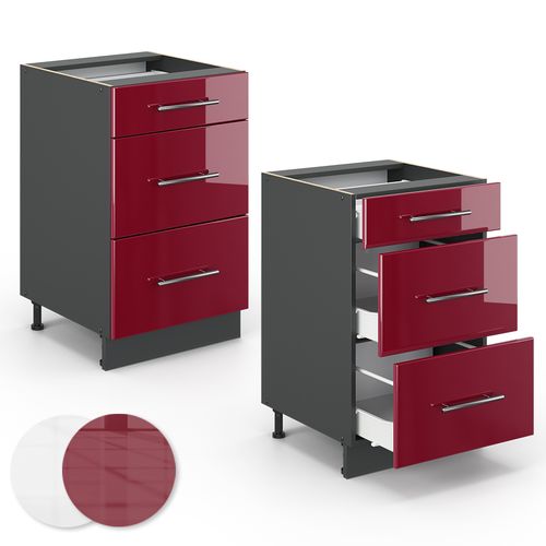 Meuble Cuisine Fame-line, Rouge Bordeaux Haute Brillance, 50cm