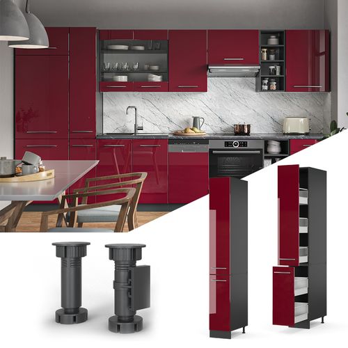 Meuble Haute De Cuisine Fame-line 36475 Rouge Bordeaux Haute Brillance 30cm