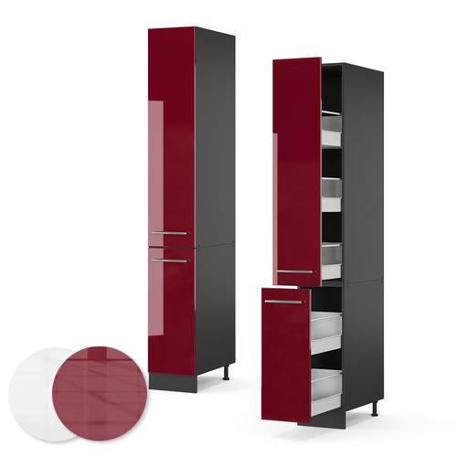 Meuble Haute De Cuisine Fame-line 36475 Rouge Bordeaux Haute Brillance 30cm