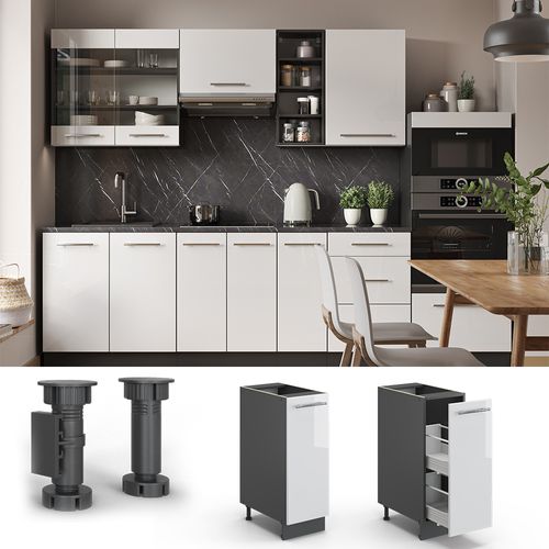 Meuble De Cuisine Fame-line 36466 Blanc Haute Brillance 30cm Sans Pt