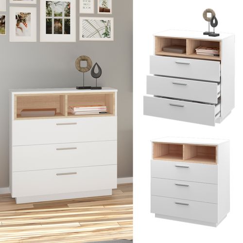 Commode Avec Tiroirs Beatrice, Blanc, 79.6x88cm Avec 3 Tiroirs Larges