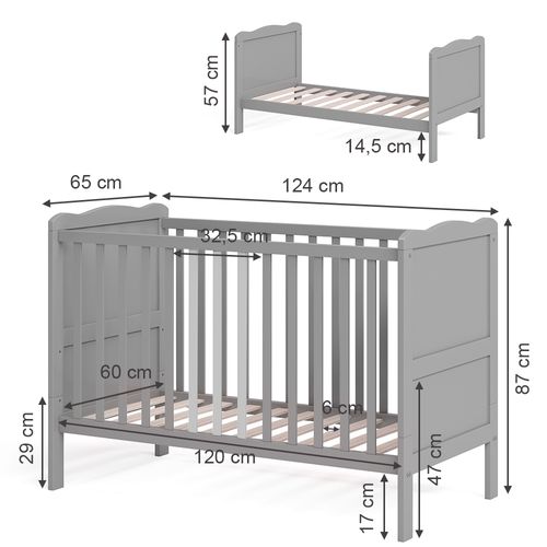 Lit Bébé Tobi 36198 Gris 60x120 Cm