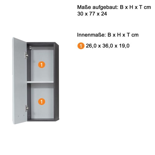 Meuble Haut De Salle De Bain - Gris/blanc Brillant - 60/77/24