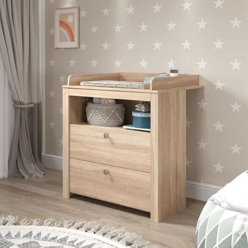 Chambre Bébé Duo : Lit 70 X 140 Cm + Commode à Langer Olivia - Chene - Trend Team