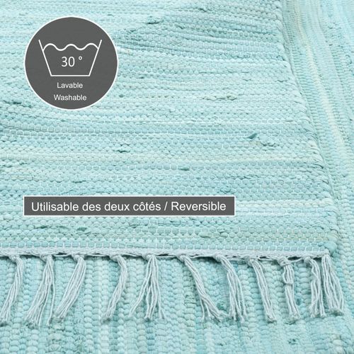 Tapis Réversible En Coton Happy Cotton 70x250 Cm - Bleu Clair