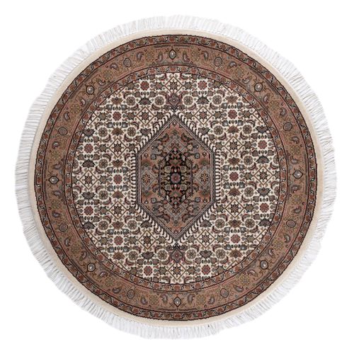 Tapis D'orient Noué à La Main Benares Diam 250 Cm - Crème