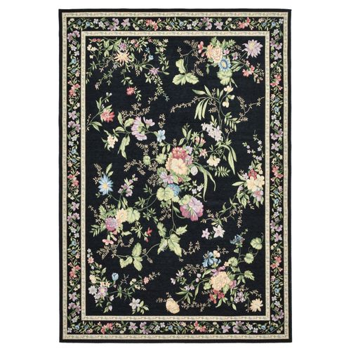 Tapis Floral Tissé Plat Flomi 70x120 Cm - Noir