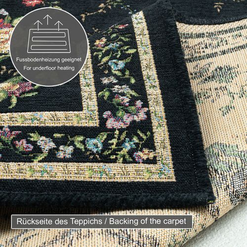 Tapis Floral Tissé Plat Flomi 120x170 Cm - Noir