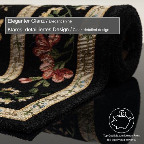 Tapis Floral Tissé Plat Flomi 70x400 Cm - Noir