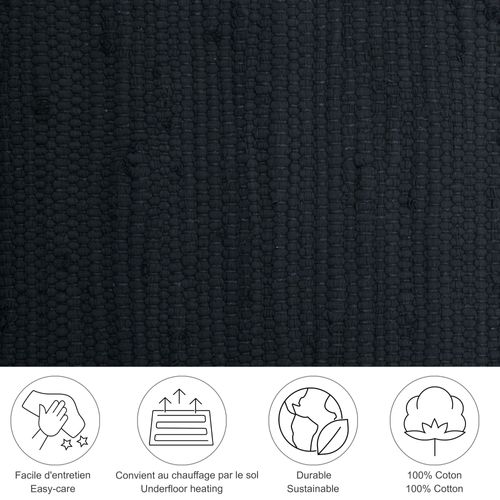 Tapis Réversible En Coton Happy Cotton 70x250 Cm - Noir