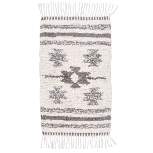 Tapis De Bain Lavable à Franges  Ethno Bath 70x120 Cm - Blanc