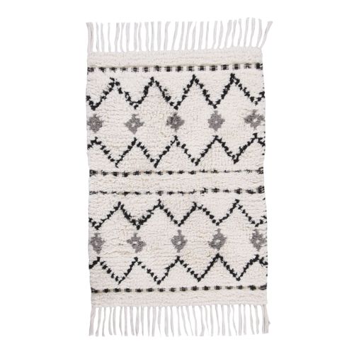 Tapis De Bain Lavable à Franges Ethno Bath 70x120 Cm - Blanc