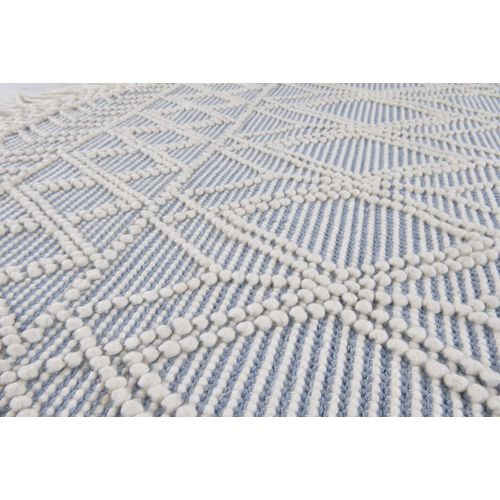 Tapis Scandinave Tissé Main Colored Macramé 140x140 Cm - Bleu