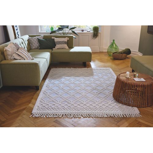 Tapis Scandinave Tissé Main Colored Macramé 190x290 Cm - Bleu