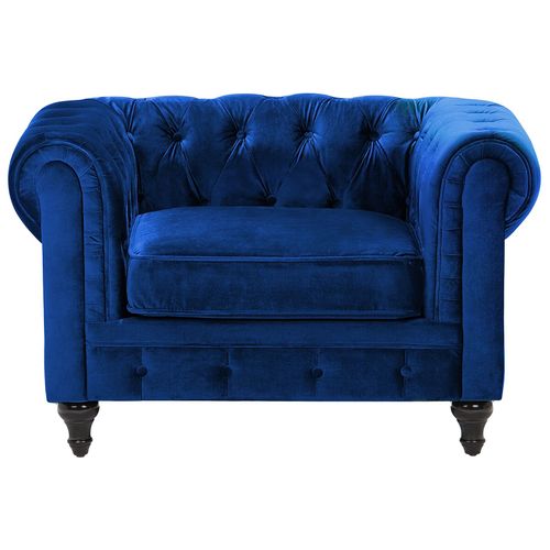 Ensemble Canapé Et Fauteuil En Velours Bleu Cobalt 4 Places Chesterfield