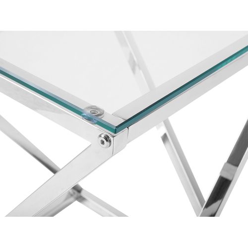 Table Appoint Argenté Avec Plateau En Verre Beverly