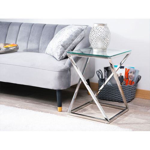 Table Appoint Argenté Avec Plateau En Verre Beverly
